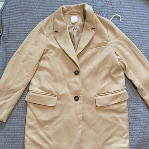 H&M, oversized, dress, coat, beige, tortoiseshell buttons